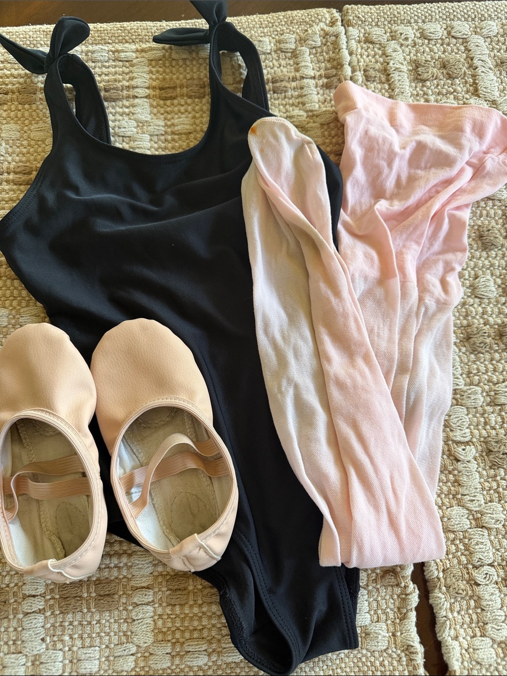 H&M Black Tank Leotard with Light Pink Tights and Ballet Shoes 4/6